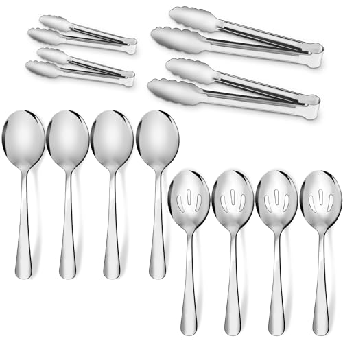 12PCS Stainless Steel Serving Utensils Sets - Large Serving Spoons,Slotted Spoons,Serving Tongs,Appetizer Tongs,Utensills