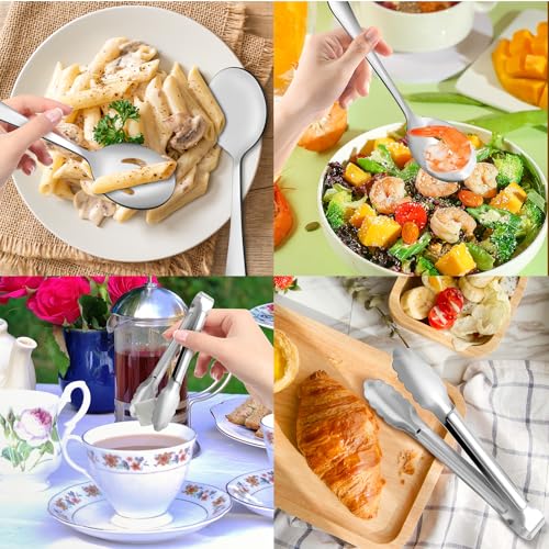 12PCS Stainless Steel Serving Utensils Sets - Large Serving Spoons,Slotted Spoons,Serving Tongs,Appetizer Tongs,Utensills Sets for Buffet Catering Banquet Party (Silver) - My Kitchen Products