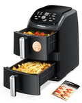 12QT Large Double Air Fryer, Family-Size Dual Airfryer with 2 Baskets, SyncHeat Even Heating, Stacked Compact Design, Smart Finish & Match Cook, PFAS-Free Nonstick, Dishwasher-Safe, Black - My Kitchen Products