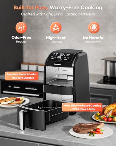 12QT Large Double Air Fryer, Family-Size Dual Airfryer with 2 Baskets, SyncHeat Even Heating, Stacked Compact Design, Smart Finish & Match Cook, PFAS-Free Nonstick, Dishwasher-Safe, Black - My Kitchen Products