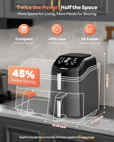 12QT Large Double Air Fryer, Family-Size Dual Airfryer with 2 Baskets, SyncHeat Even Heating, Stacked Compact Design, Smart Finish & Match Cook, PFAS-Free Nonstick, Dishwasher-Safe, Black - My Kitchen Products