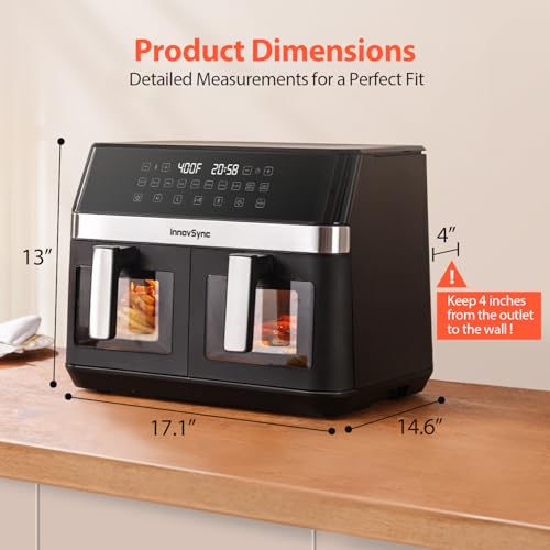 12QT Large Dual Air Fryer, 10-in-1 Double Zone Airfryer with 2×6QT Baskets, 60° Easy-Panel with Full Touchscreen, SyncCook Function, Viewing Window, Nonstick & Dishwasher Safe, 2 Dishes at Once, Black - My Kitchen Products