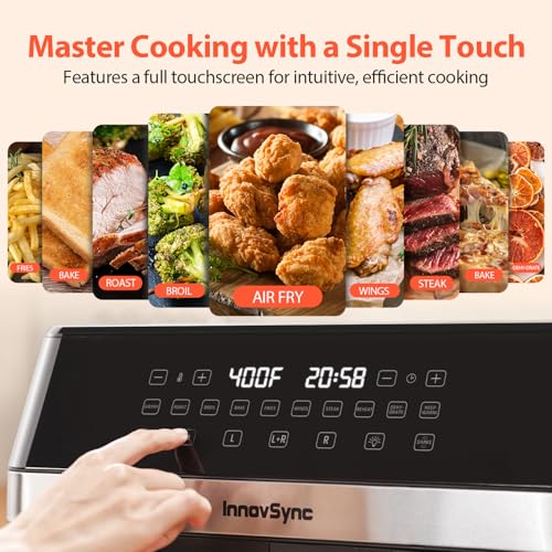 12QT Large Dual Air Fryer, 10-in-1 Double Zone Airfryer with 2×6QT Baskets, 60° Easy-Panel with Full Touchscreen, SyncCook Function, Viewing Window, Nonstick & Dishwasher Safe, 2 Dishes at Once, Black - My Kitchen Products