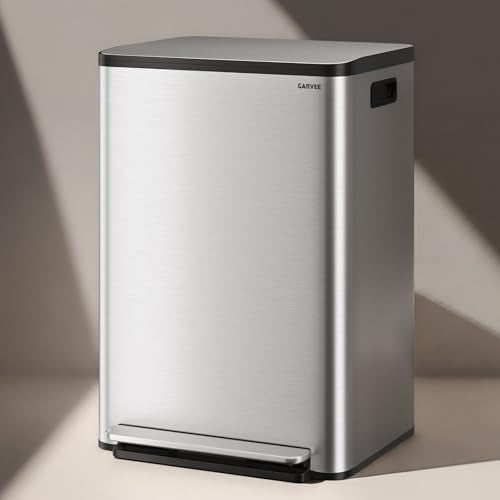 13 Gallon Trash Can Kitchen Garbage Bin with Removable Inner Buckets 50L Stainless Steel Step-on Metal Large Waste Cans with Soft Close Lid Silver - My Kitchen Products