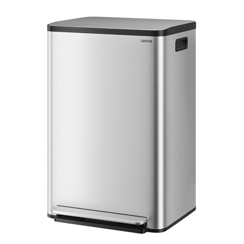 13 Gallon Trash Can Kitchen Garbage Bin with Removable Inner Buckets 50L Stainless Steel Step-on Metal Large Waste Cans with Soft Close Lid Silver - My Kitchen Products