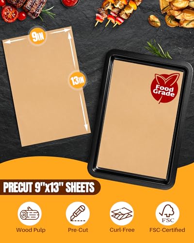 140 Parchment Paper Sheets 9x13 Inch | Precut Unbleached Baking Paper Sheets for Oven, Air Fryer, Cookies, Bread, Pizza | Non-Stick, Greaseproof Liners | Natural Brown Parchment for Baking - My Kitchen Products