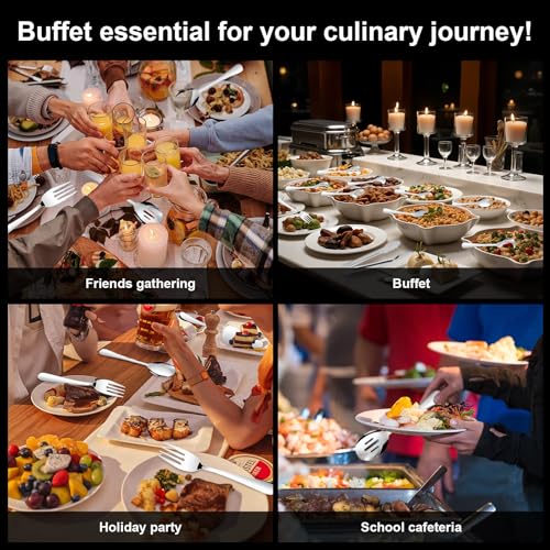 14PCS Serving Utensils - Hostess Serving Utensils Set, Premium Stainless Steel 8.7 inch Serving Utensils, Slotted Spoons, Fork, Tongs, Cake Pie Server for Buffet, Wedding, Dinner (Silver) - My Kitchen Products
