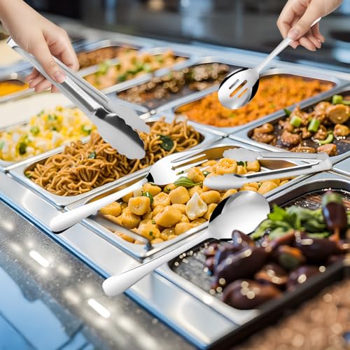14PCS Serving Utensils - Hostess Serving Utensils Set, Premium Stainless Steel 8.7 inch Serving Utensils, Slotted Spoons, Fork, Tongs, Cake Pie Server for Buffet, Wedding, Dinner (Silver) - My Kitchen Products