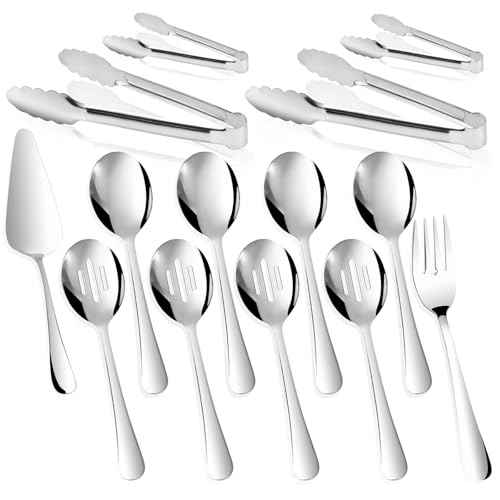 14PCS Serving Utensils, Hostess Serving Utensils Set, Premium Stainless Steel 8.7 inch Serving Utensils, Slotted Spoons