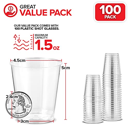 1.5 oz Shot Glasses - 100 Mini Plastic Shot Glasses (1.5oz) Clear Disposable Cups for Jello Shots, Wine Tasting, Liquor, Whiskey, Pudding, Sample Cup for Halloween and Elegant Partiest - My Kitchen Products
