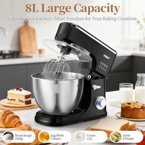 1500W 8.45QT Stand Mixer, 6-Speed Electric Dough Mixer with Whisk, Dough Hook & Beater, Large Capacity Kitchen Mixer for Baking Bread, Cakes, Salad and Cookies (Black) - My Kitchen Products