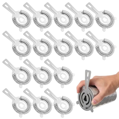 16 Pcs cocktail strainer bar strainer Stainless Steel Hawthorne Drink Strainers for Bartenders, 14.5 cm Straight Handle Ice