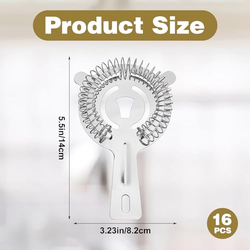 16 Pcs Stainless Steel Strainer for Bartender, Professional Cocktail Strainer with Straight Handle for Ice Filtering, Bar Tools for Mixologists, Home Bars, Restaurants (Silver) - My Kitchen Products