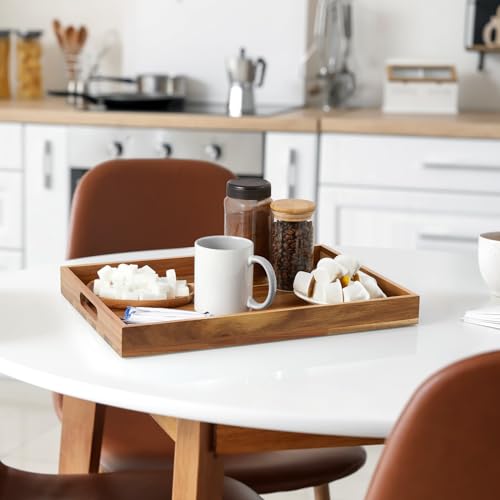 17 Inch Acacia Wood Serving Tray with Handles - Large Wooden Tray for Ottoman, Breakfast in Bed, Dinner, Coffee Table - Decorative Rectangular Tray for Living Room Bedroom Entryway and Kitchen - My Kitchen Products