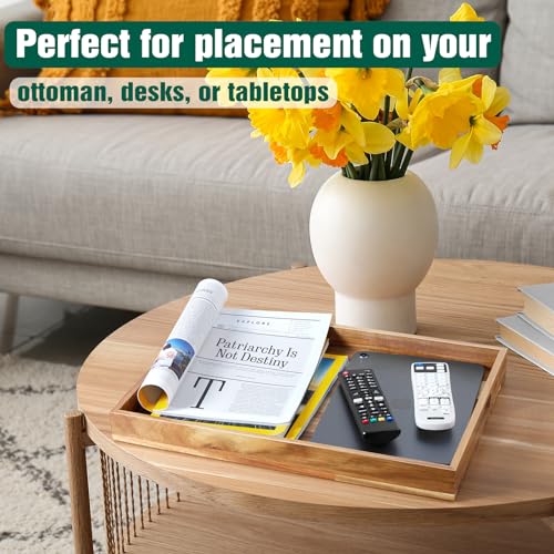 17 Inch Acacia Wood Serving Tray with Handles - Large Wooden Tray for Ottoman, Breakfast in Bed, Dinner, Coffee Table - Decorative Rectangular Tray for Living Room Bedroom Entryway and Kitchen - My Kitchen Products