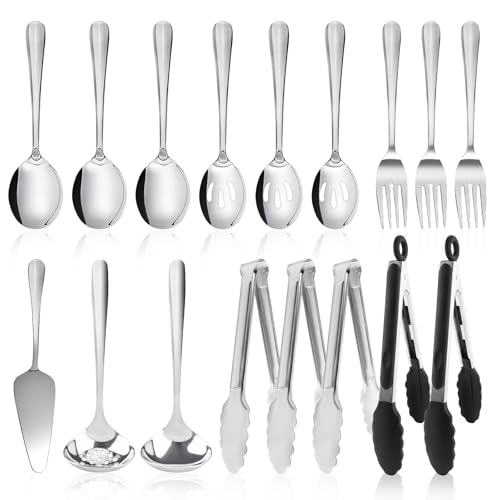 17PCS Serving Utensils Set Flatware, Stainless Steel Serveware Large Serving Spoons, Slotted Spoons, Forks