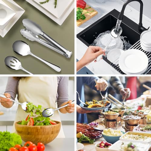 17PCS Serving Utensils Set Flatware, Stainless Steel Serveware Large Serving Spoons, Slotted Spoons, Forks, Tongs, Cake Server,Soup and Skimmer Spoon for Buffet, Catering, Party, Dinner (Silver) - My Kitchen Products