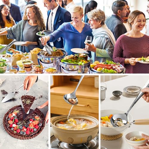 17PCS Serving Utensils Set Flatware, Stainless Steel Serveware Large Serving Spoons, Slotted Spoons, Forks, Tongs, Cake Server,Soup and Skimmer Spoon for Buffet, Catering, Party, Dinner (Silver) - My Kitchen Products