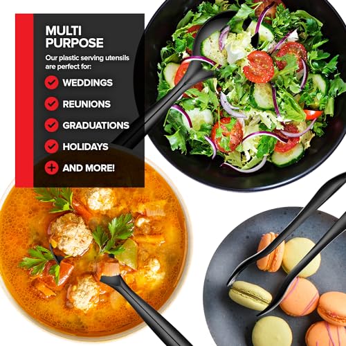 18 Count Disposable Serving Utensils, Black Plastic Serving Utensils Set for Catering Weddings, Holiday Parties, and More, Disposable Serving Spoons for Buffet, Party Utensils, Stock Your Home - My Kitchen Products