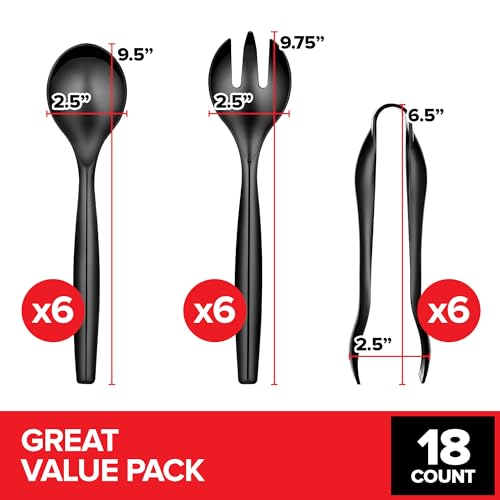18 Count Disposable Serving Utensils, Black Plastic Serving Utensils Set for Catering Weddings, Holiday Parties, and More, Disposable Serving Spoons for Buffet, Party Utensils, Stock Your Home - My Kitchen Products
