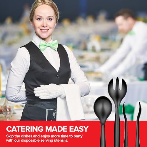 18 Count Disposable Serving Utensils, Black Plastic Serving Utensils Set for Catering Weddings, Holiday Parties, and More, Disposable Serving Spoons for Buffet, Party Utensils, Stock Your Home - My Kitchen Products