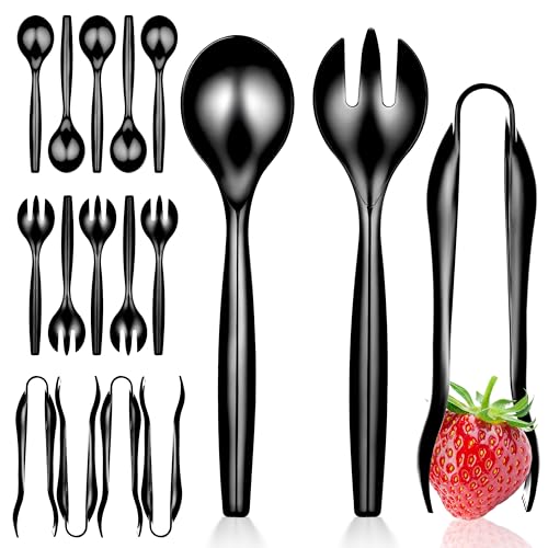 18 Count Disposable Serving Utensils, Black Plastic Serving Utensils Set for Catering Weddings, Holiday Parties, and More