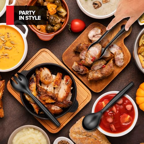 18 Count Disposable Serving Utensils, Black Plastic Serving Utensils Set for Catering Weddings, Holiday Parties, and More, Disposable Serving Spoons for Buffet, Party Utensils, Stock Your Home - My Kitchen Products