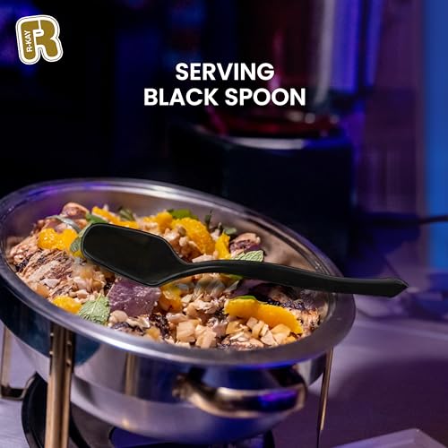 18 Pcs Black Plastic Serving Utensils Set - 6 Black Plastic Serving Spoons, 6 Black Tongs And 6 Forks - Heavy Duty Black Disposable Serving Utensils Set For Parties - My Kitchen Products