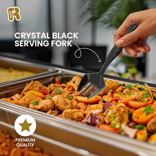 18 Pcs Black Plastic Serving Utensils Set - 6 Black Plastic Serving Spoons, 6 Black Tongs And 6 Forks - Heavy Duty Black Disposable Serving Utensils Set For Parties - My Kitchen Products