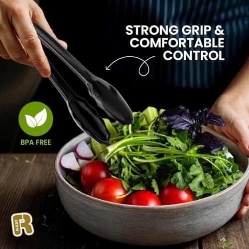 18 Pcs Black Plastic Serving Utensils Set - 6 Black Plastic Serving Spoons, 6 Black Tongs And 6 Forks - Heavy Duty Black Disposable Serving Utensils Set For Parties - My Kitchen Products