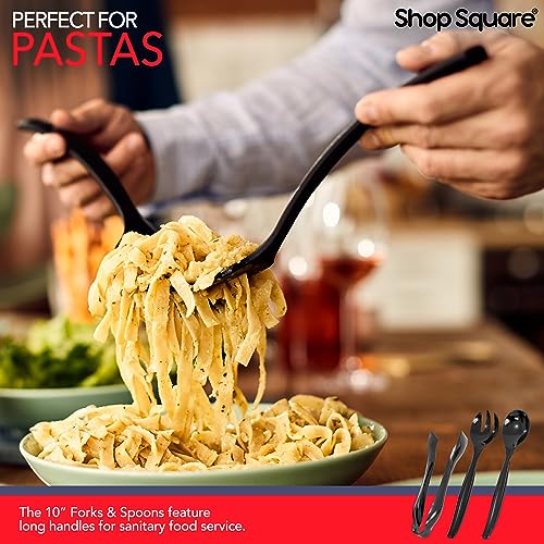 18 Pcs Black Plastic Serving Utensils Set – Heavy Duty Disposable Serving Spoons, Forks & Tongs | 10″ Serving Spoons for Buffet, Party, Catering, Wedding | Reusable, BPA-Free - My Kitchen Products