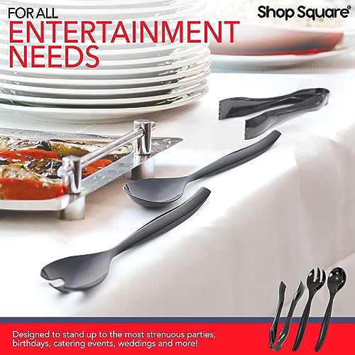 18 Pcs Black Plastic Serving Utensils Set – Heavy Duty Disposable Serving Spoons, Forks & Tongs | 10″ Serving Spoons for Buffet, Party, Catering, Wedding | Reusable, BPA-Free - My Kitchen Products