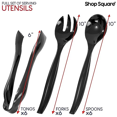 18 Pcs Black Plastic Serving Utensils Set – Heavy Duty Disposable Serving Spoons, Forks & Tongs | 10″ Serving Spoons for Buffet, Party, Catering, Wedding | Reusable, BPA-Free - My Kitchen Products