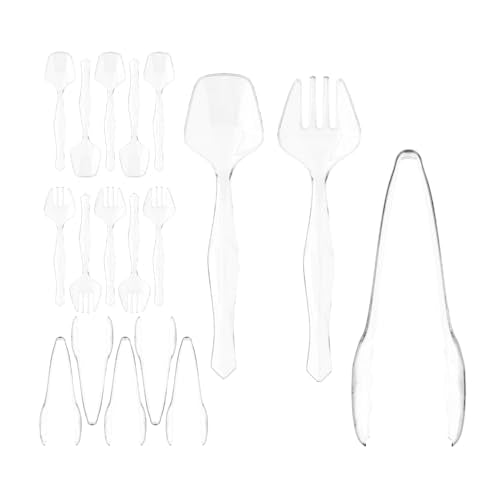 18 Pcs Clear Plastic Serving Utensils Set, 6 Clear Plastic Serving Spoons, 6 Tongs And 6