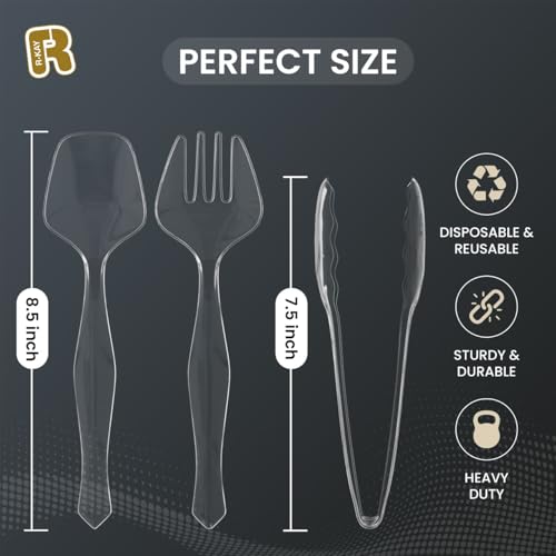 18 Pcs Clear Plastic Serving Utensils Set - 6 Clear Plastic Serving Spoons, 6 Tongs And 6 Forks - Heavy Duty Disposable Serving Utensils Set For Parties - My Kitchen Products
