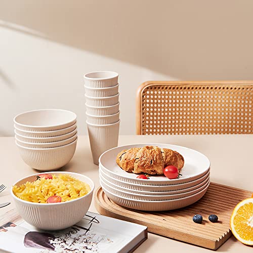18pcs Wheat Straw Dinnerware Sets HXYPN Unbreakable Reusable Dinnerware Set Kitchen Cups Plates and Bowls Sets Dishwasher Microwave Safe Plates - My Kitchen Products