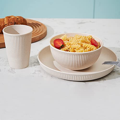 18pcs Wheat Straw Dinnerware Sets HXYPN Unbreakable Reusable Dinnerware Set Kitchen Cups Plates and Bowls Sets Dishwasher Microwave Safe Plates - My Kitchen Products