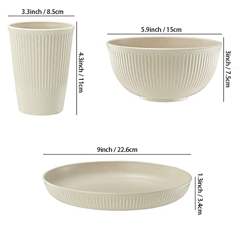18pcs Wheat Straw Dinnerware Sets HXYPN Unbreakable Reusable Dinnerware Set Kitchen Cups Plates and Bowls Sets Dishwasher Microwave Safe Plates - My Kitchen Products