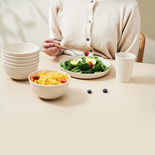 18pcs Wheat Straw Dinnerware Sets HXYPN Unbreakable Reusable Dinnerware Set Kitchen Cups Plates and Bowls Sets Dishwasher Microwave Safe Plates - My Kitchen Products