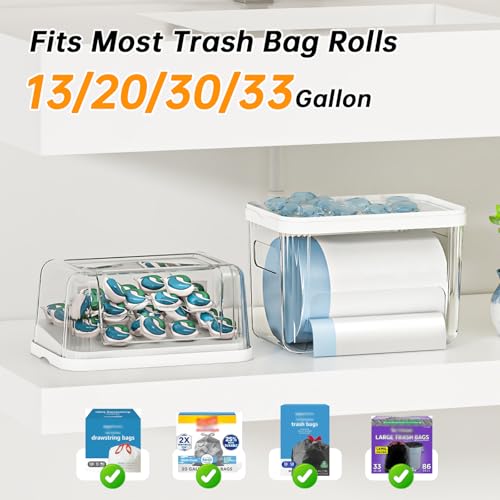 2-in-1 Trash Bag Holder Laundry & Dishwasher Pods Container,Garbage Bag Dispenser with Removable Lids,Kitchen Organizer and Under Sink Storage Box - My Kitchen Products