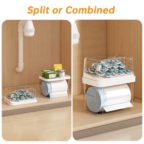 2-in-1 Trash Bag Holder Laundry & Dishwasher Pods Container,Garbage Bag Dispenser with Removable Lids,Kitchen Organizer and Under Sink Storage Box - My Kitchen Products
