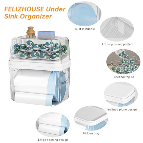 2-in-1 Trash Bag Holder Laundry & Dishwasher Pods Container,Garbage Bag Dispenser with Removable Lids,Kitchen Organizer and Under Sink Storage Box - My Kitchen Products