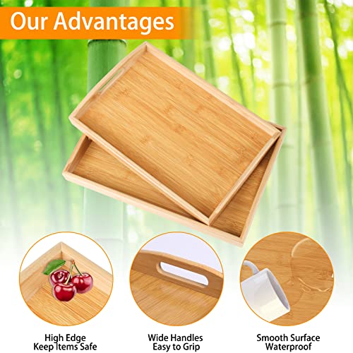 2-Pack Bamboo Serving Trays with Handles, 16" and 13", Decorative Food Tray Set for Breakfast, Coffee, Tea, Snacks, Ideal for Coffee Table, Ottoman, Living Room & Kitchen - My Kitchen Products