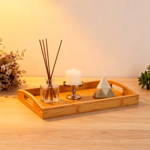 2-Pack Bamboo Serving Trays with Handles, 16" and 13", Decorative Food Tray Set for Breakfast, Coffee, Tea, Snacks, Ideal for Coffee Table, Ottoman, Living Room & Kitchen - My Kitchen Products