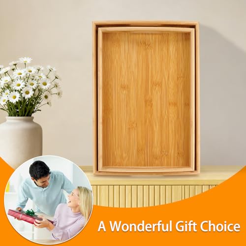 2-Pack Bamboo Serving Trays with Handles, 16" and 13", Decorative Food Tray Set for Breakfast, Coffee, Tea, Snacks, Ideal for Coffee Table, Ottoman, Living Room & Kitchen - My Kitchen Products