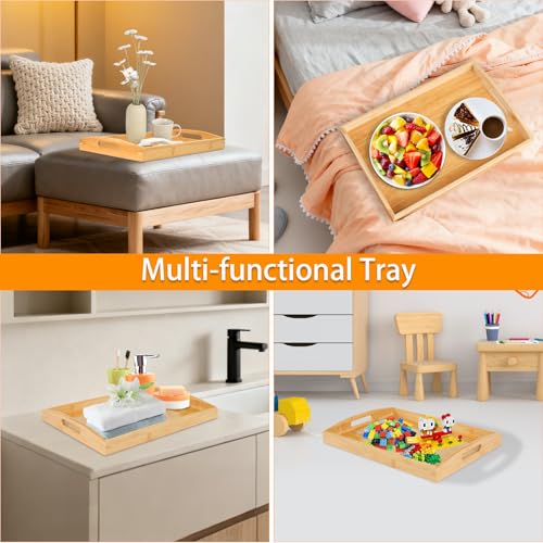 2-Pack Bamboo Serving Trays with Handles, 16" and 13", Decorative Food Tray Set for Breakfast, Coffee, Tea, Snacks, Ideal for Coffee Table, Ottoman, Living Room & Kitchen - My Kitchen Products