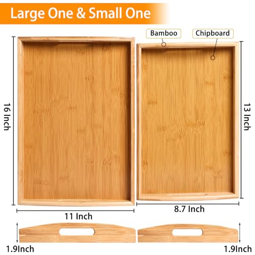 2-Pack Bamboo Serving Trays with Handles, 16" and 13", Decorative Food Tray Set for Breakfast, Coffee, Tea, Snacks, Ideal for Coffee Table, Ottoman, Living Room & Kitchen - My Kitchen Products