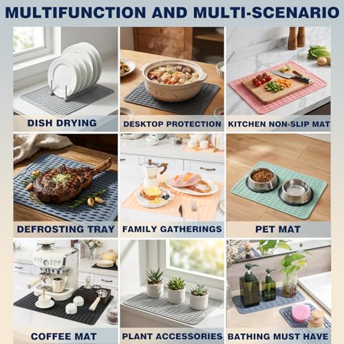 2 Pack Caketime Silicone Dish Drying Mat for Kitchen Counter Heat Resistant Under Sink Waterproof Coffee Bar Accessories Dining Rack Stone Utensil Holder Countertop Decor Must Haves 2026 - My Kitchen Products