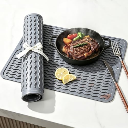 2 Pack Caketime Silicone Dish Drying Mat for Kitchen Counter Heat Resistant Under Sink Waterproof Coffee Bar Accessories Dining Rack Stone Utensil Holder Countertop Decor Must Haves 2026 - My Kitchen Products