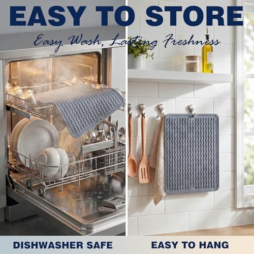 2 Pack Caketime Silicone Dish Drying Mat for Kitchen Counter Heat Resistant Under Sink Waterproof Coffee Bar Accessories Dining Rack Stone Utensil Holder Countertop Decor Must Haves 2026 - My Kitchen Products
